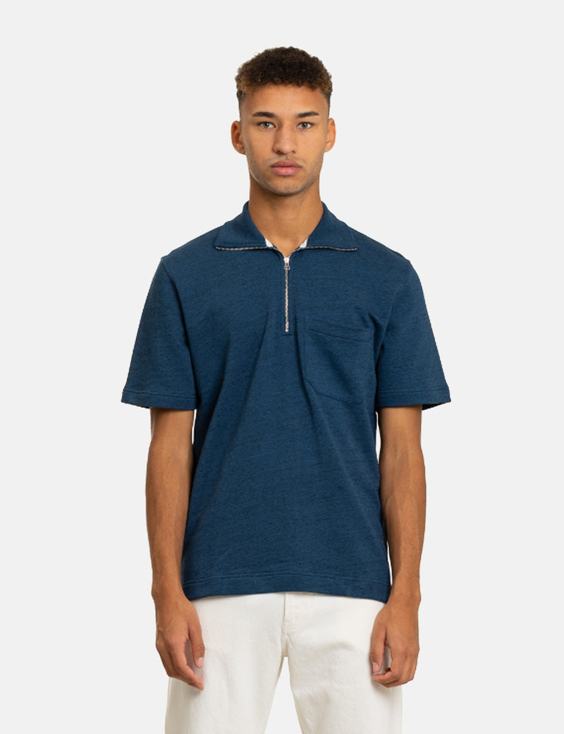 Norse Projects Jorn Half Zip Polo (Cotton/Linen) - Deep Teal