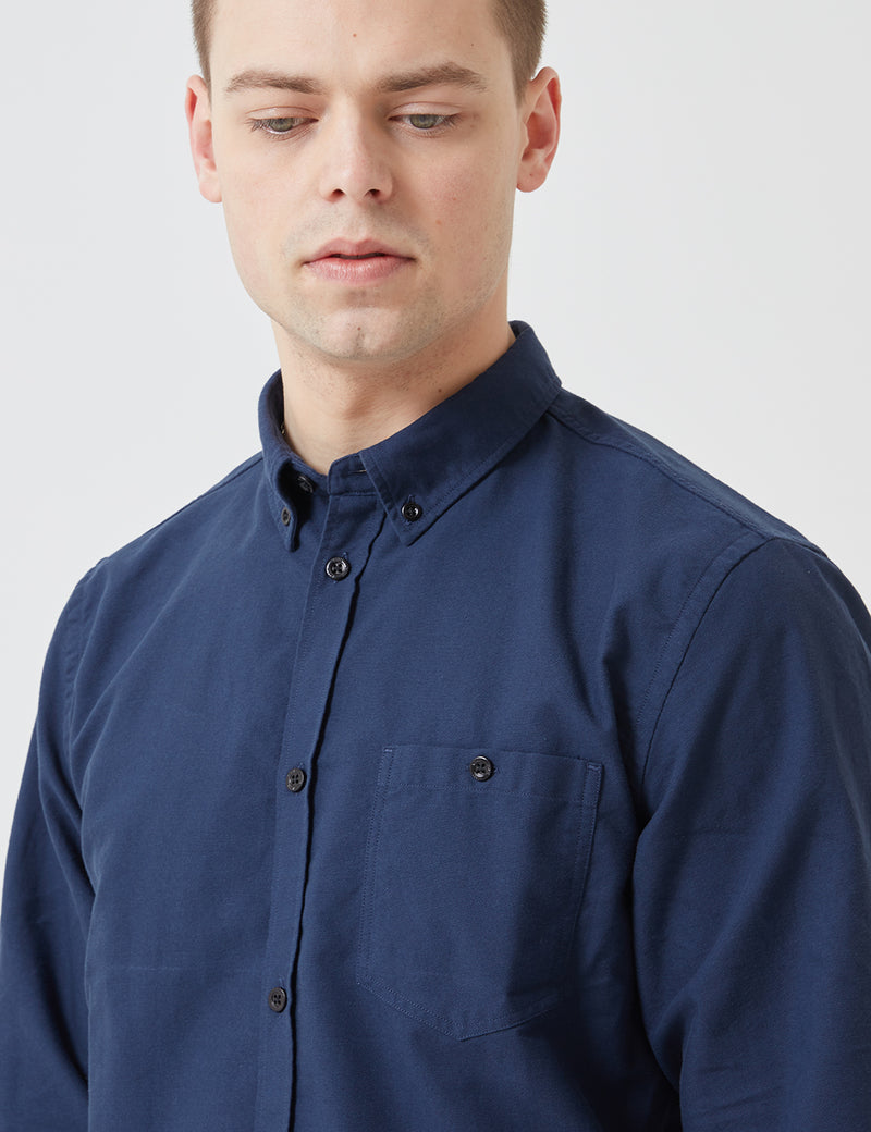 Norse Projects Anton Oxford Shirt (Black Buttons) - Dark Navy Blue