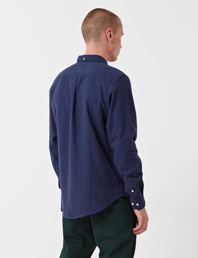 Norse Projects Osvald Brushed Flannel Shirt - Navy
