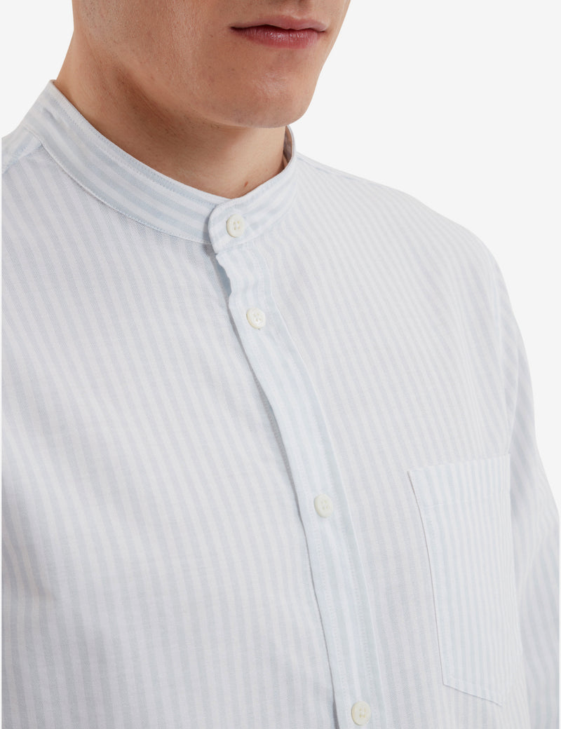 Norse Projects Hans Collarless Oxford Stripe Shirt - Pale Blue