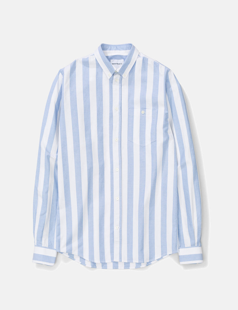 Norse Projects Anton Wide Stripe Oxford Shirt - Pale Blue