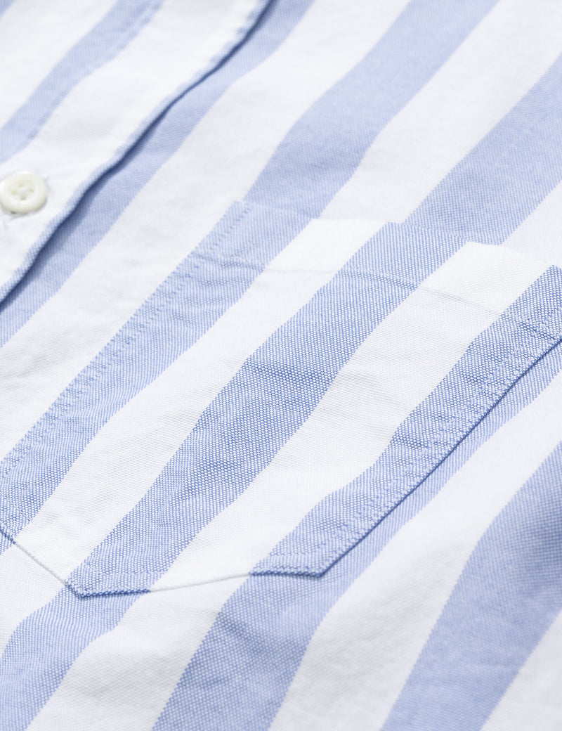 Norse Projects Hans Collarless Wide Stripe Oxford Shirt - Pale Blue