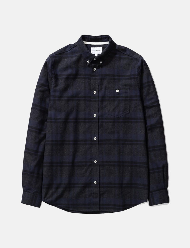 Norse Projects Anton Brushed Flannel Shirt (Check) - Dark Navy