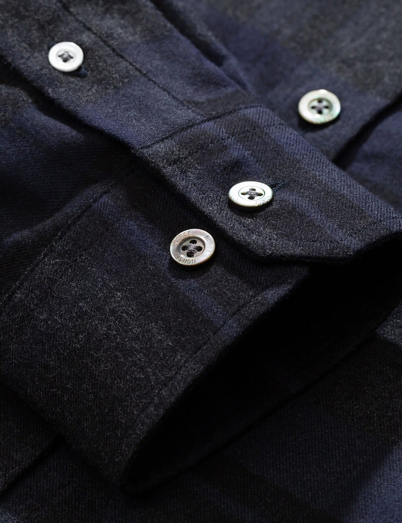 Norse Projects Anton Brushed Flannel Shirt (Check) - Dark Navy