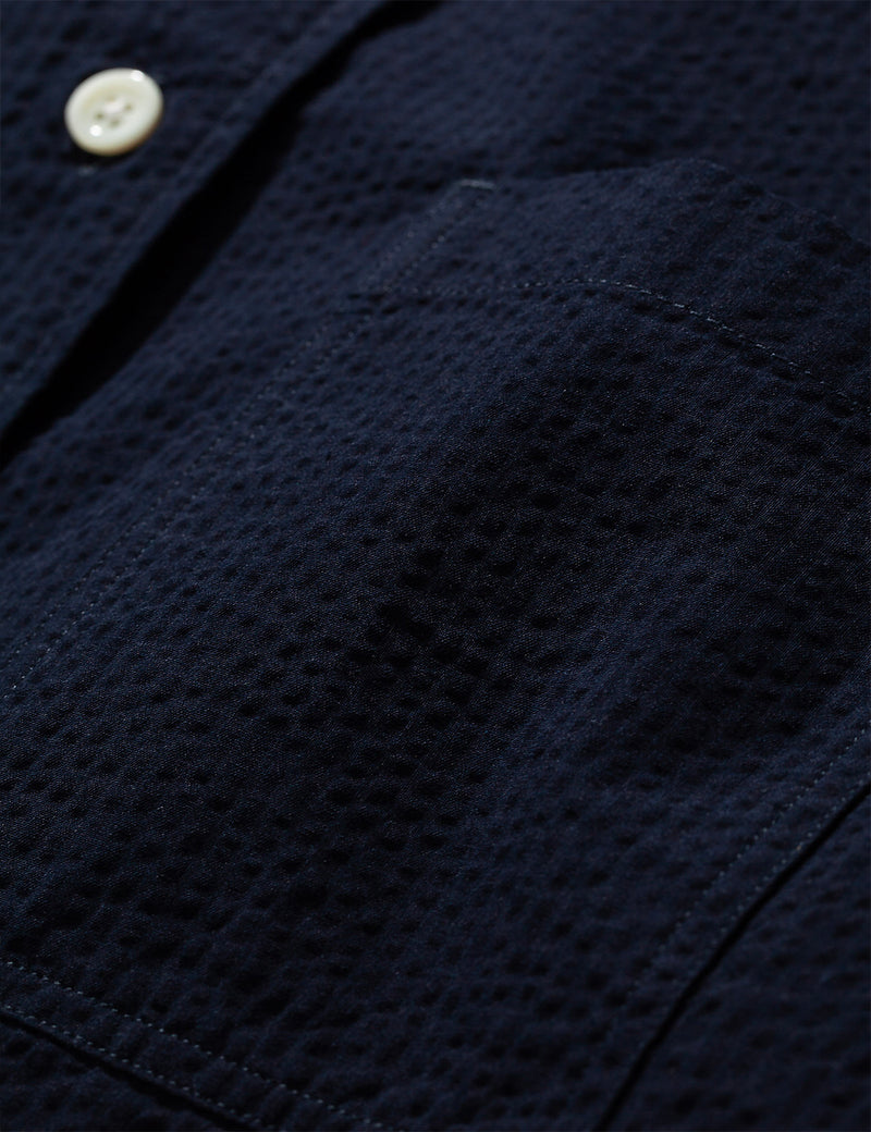 Norse Projects Thorsten Seersucker Shirt - Dark Navy Blue