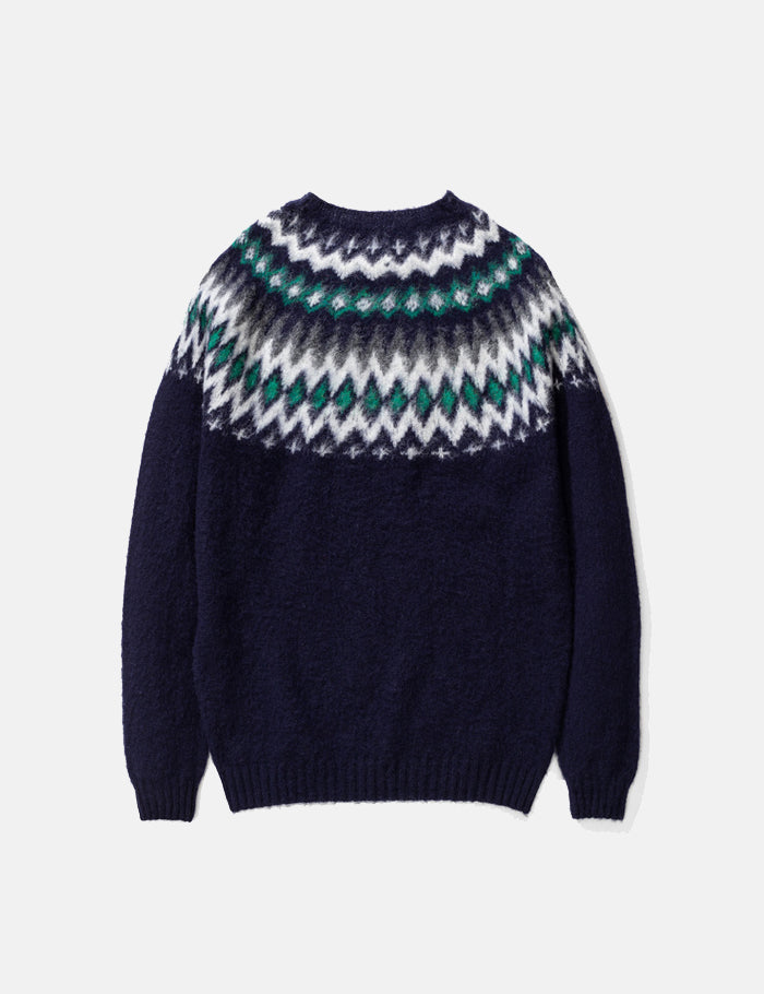 Norse Projects Birnir Fairisle Knitted Sweater - Dark Navy Blue