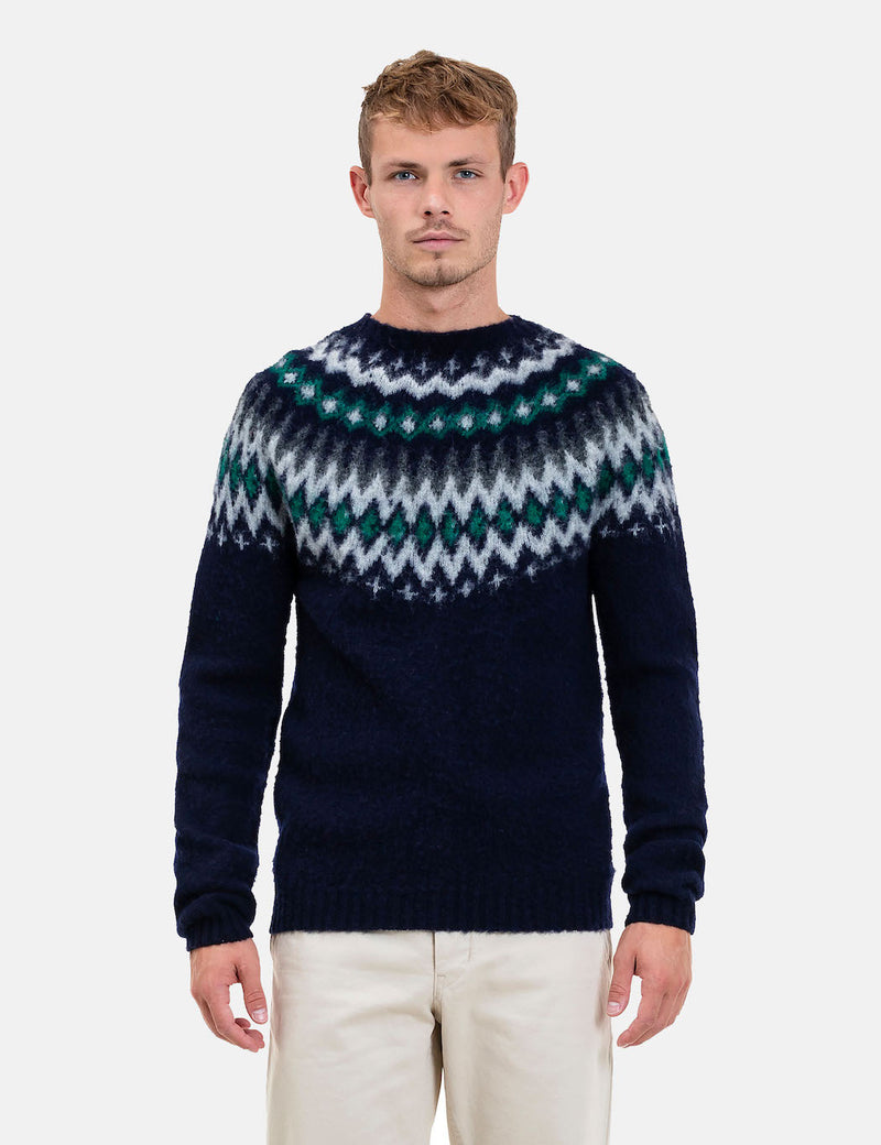 Norse Projects Birnir Fairisle Knitted Sweater - Dark Navy Blue
