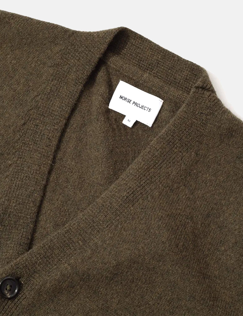 Norse Projects Adam Cardigan (Wool) - Dark Olive Green