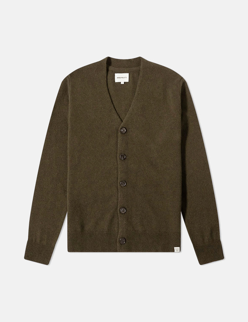 Norse Projects Adam Cardigan (Wool) - Dark Olive Green