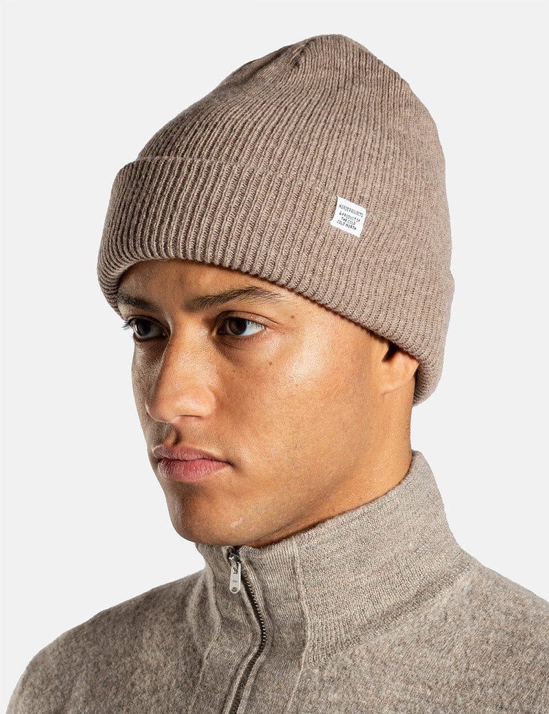 Norse Projects Norse Beanie Hat - Shale Stone Brown