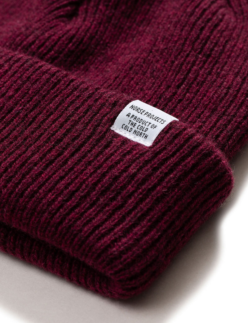 Norse Projects Beanie Hat Brushed (Wool) - Mulberry Burgundy