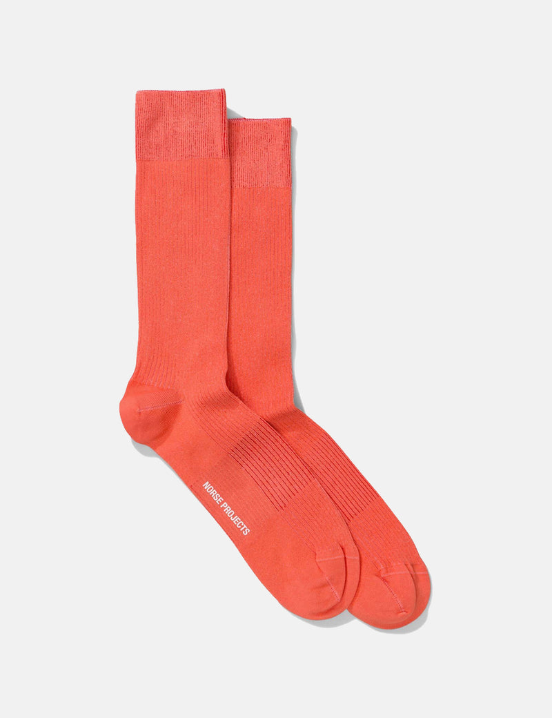 Norse Projects Bjarki Mercerized Rib Socks - Burned Red