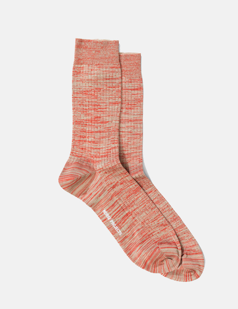 Norse Projects Bjarki Mercerized Twist Socks - Coral Red