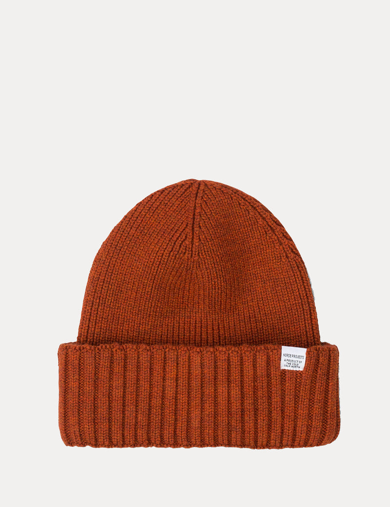 Norse Projects Chunky Rib Beanie Hat (Wool) - Oxide Orange