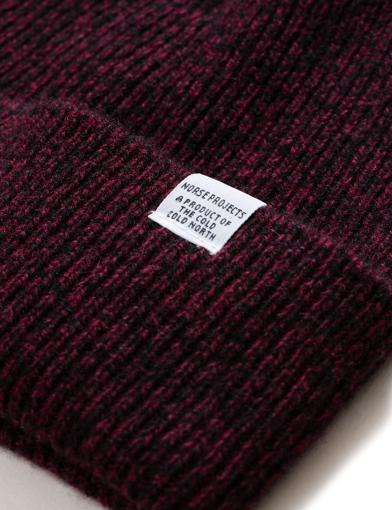 Norse Projects Twist Beanie Hat (Wool) - Mulberry Red Melange