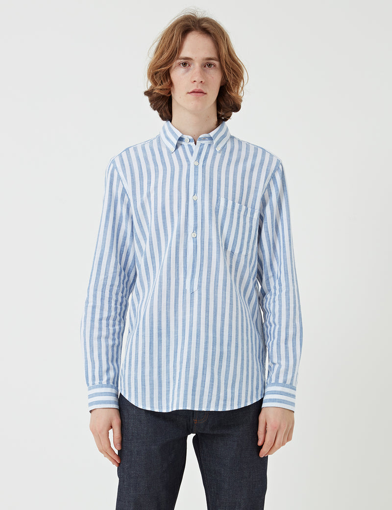 Portuguese Flannel Praia Half-Placket Shirt (Button Down) - Blue