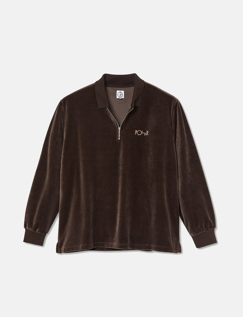 Polar Skate Co. Velour Zip Polo Long Sleeve T-Shirt - Brown