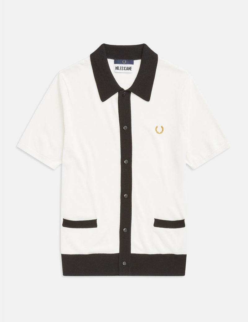 Fred Perry x Miles Kane S/S Button Through Knitted Shirt - Snow White