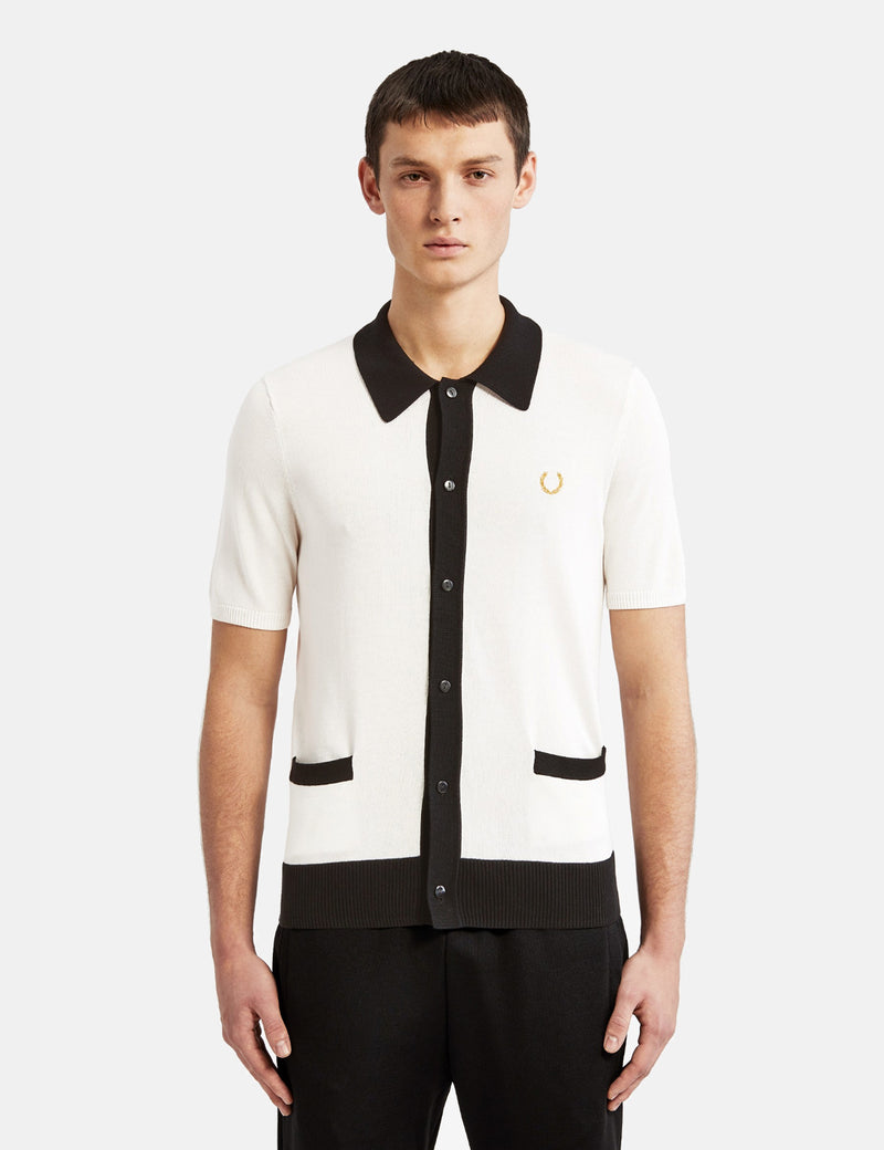 Fred Perry x Miles Kane S/S Button Through Knitted Shirt - Snow White
