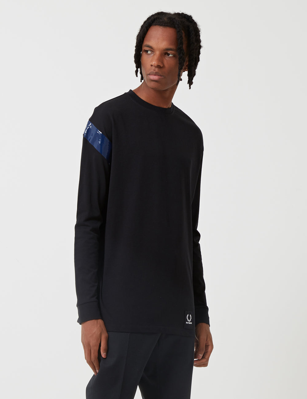 Fred Perry x Raf Simons Tape Detail Long Sleeve T-Shirt - Black