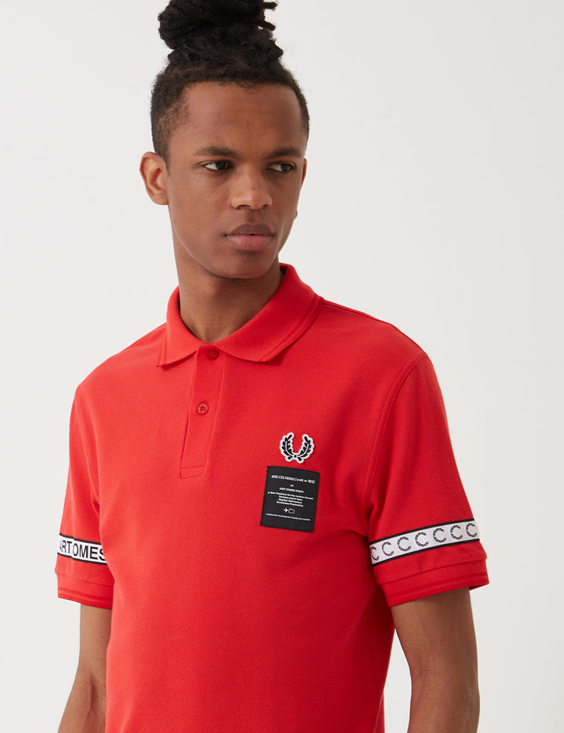 Fred Perry Art Comes First Taped Pique Shirt - Fire Red