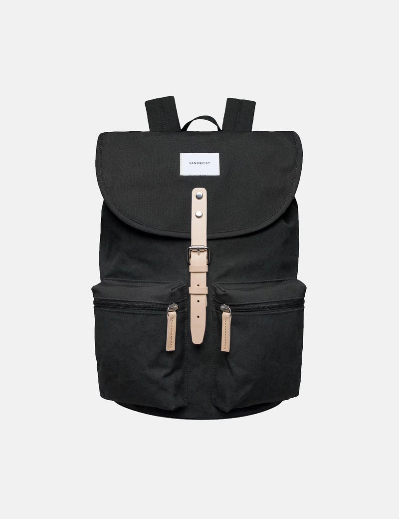 Sandqvist Roald Ground Backpack (Canvas) - Black/Natural Leather