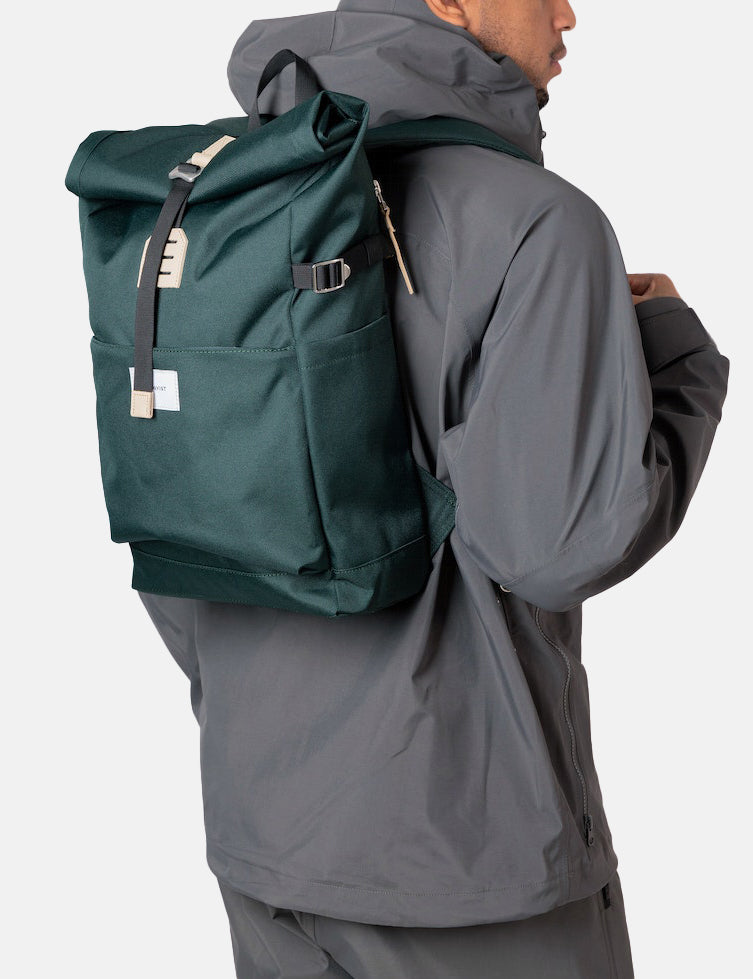 Sandqvist Ilon Rolltop Backpack (Recycled Poly) - Dark Green/Natural