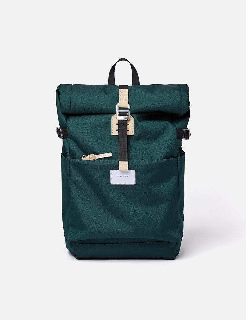 Sandqvist Ilon Rolltop Backpack (Recycled Poly) - Dark Green/Natural