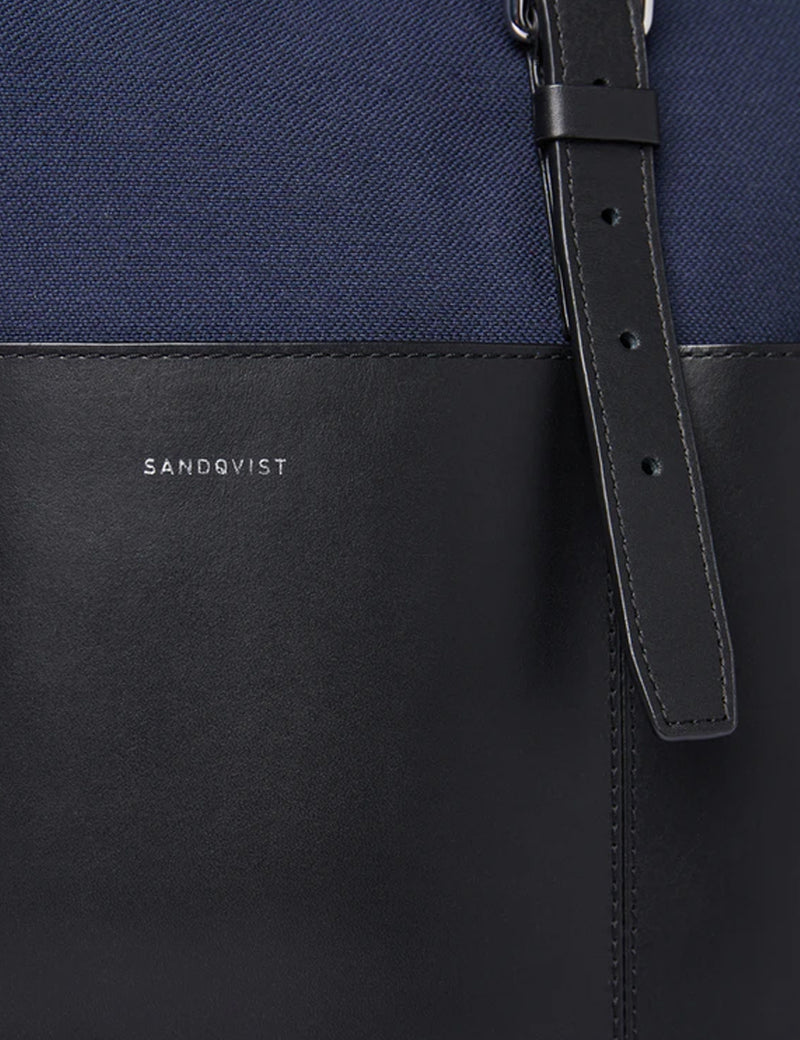 Sandqvist Antonia Backpack - Navy Blue/Black Leather