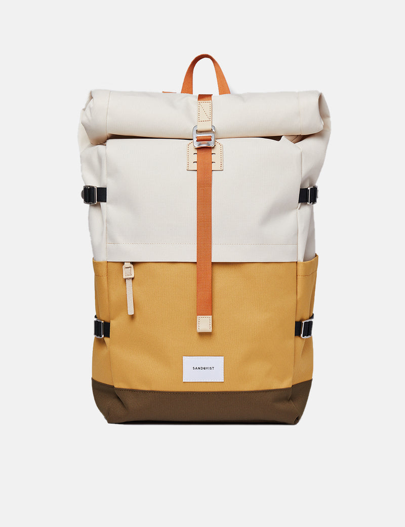 Sandqvist Bernt Backpack - Yellow/Sand/Olive/Natural Leather