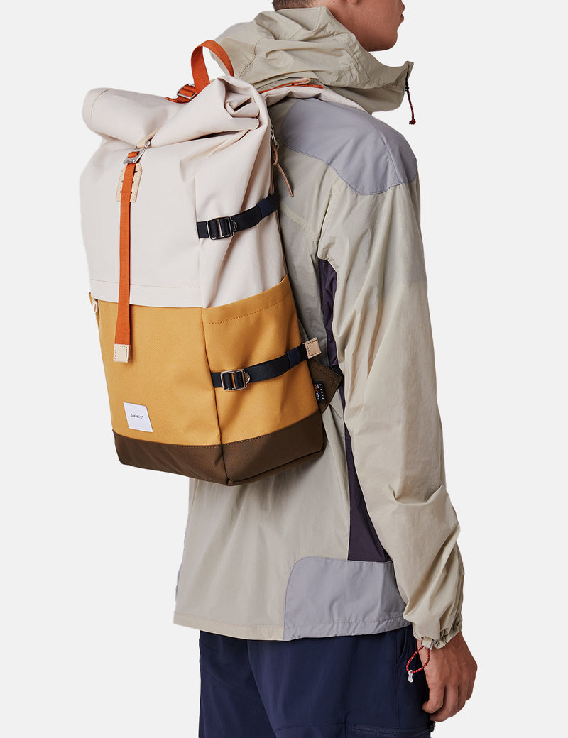 Sandqvist Bernt Backpack - Yellow/Sand/Olive/Natural Leather