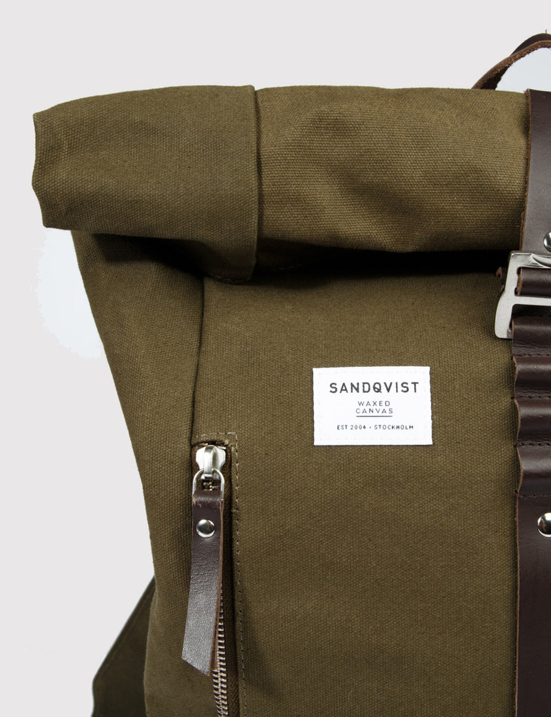Sandqvist Rolf Rolltop Backpack (Canvas) - Waxed Olive