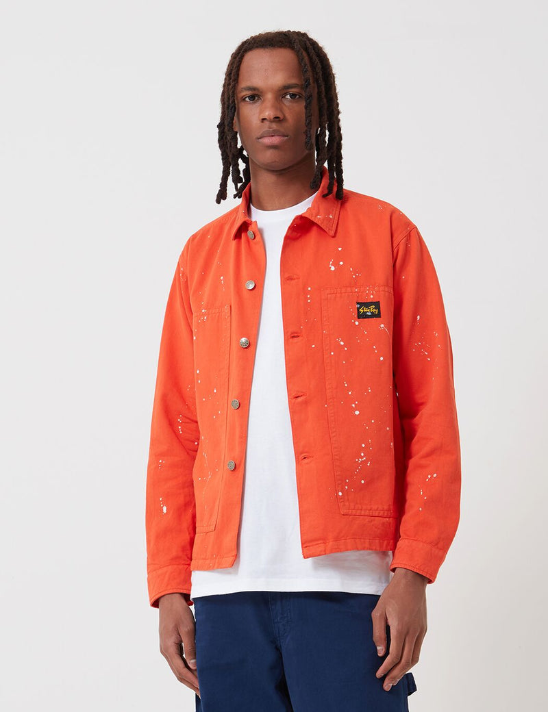Stan Ray Box Jacket (Bleach Splatter) - Coral Red