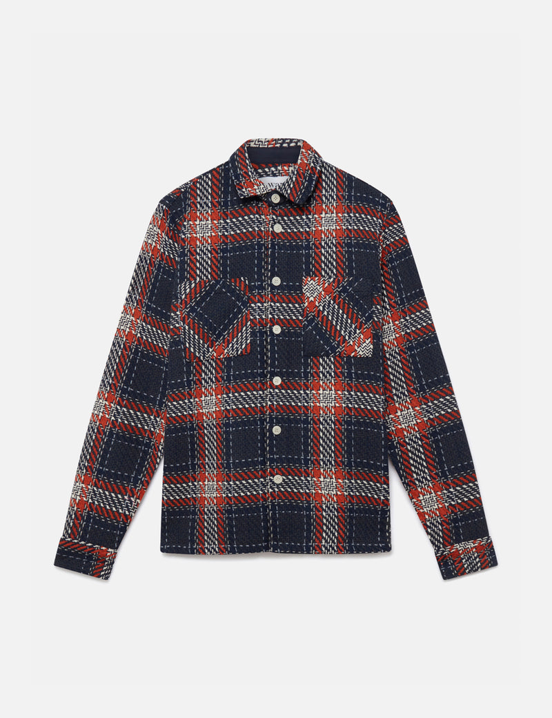 Wax London Whiting Overshirt (Park) - Navy/Rust