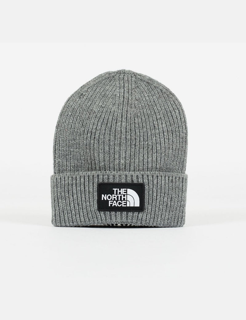 North Face Logo Box Cuff Beanie Hat - Medium Grey Heather