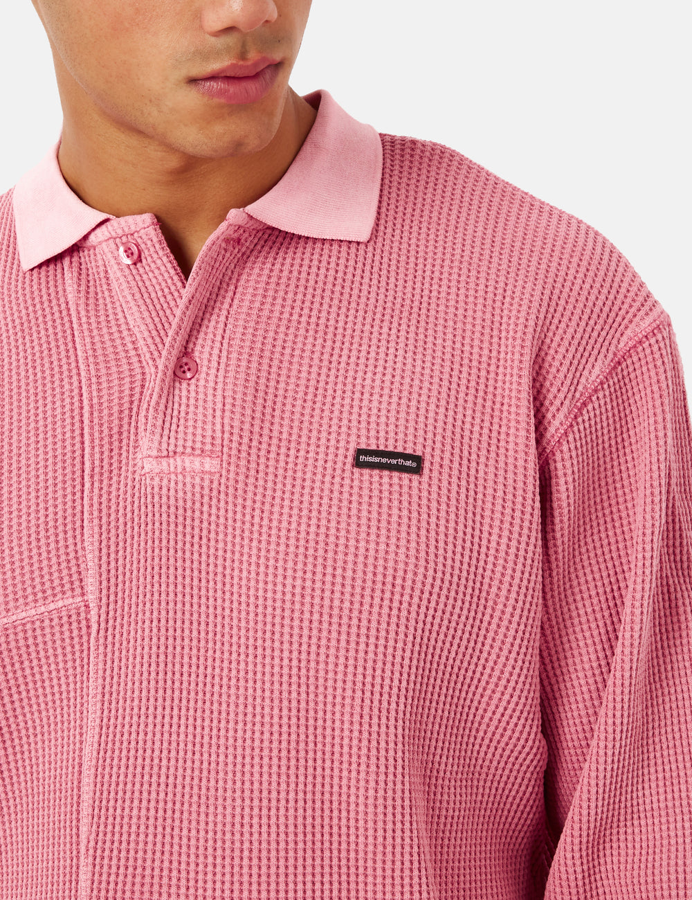 トップス Thisisneverthat Waffle Long Sleeve Polo Thisisneverthat Waffle Long Sleeve Polo Shirt - Pink I Urban