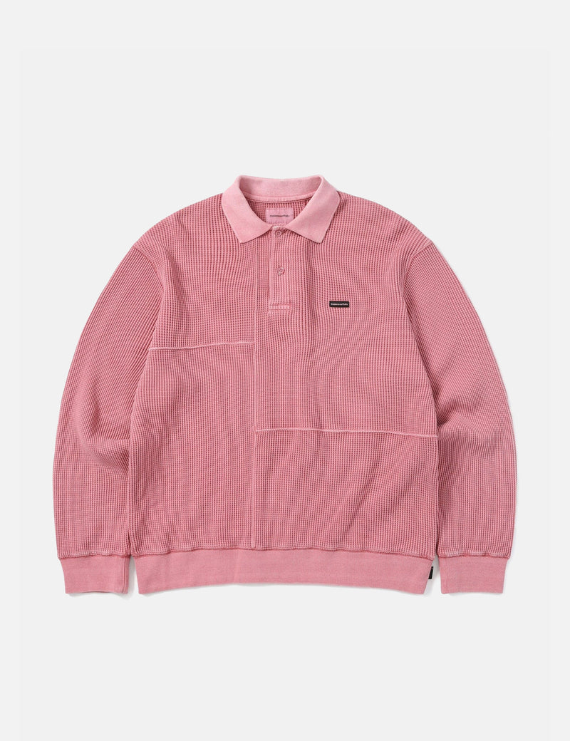 Thisisneverthat Waffle Long Sleeve Polo Shirt - Pink