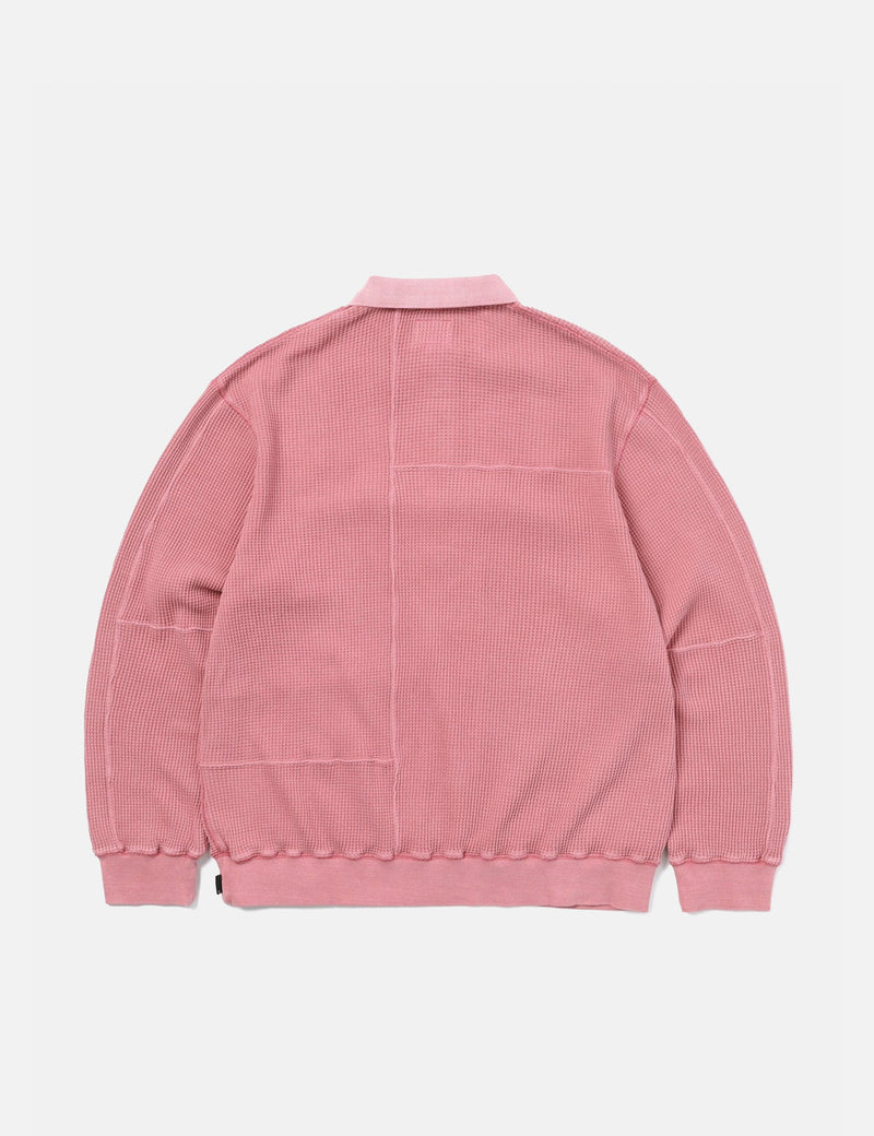 Thisisneverthat Waffle Long Sleeve Polo Shirt - Pink