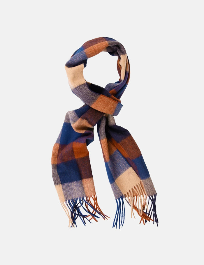 Barbour Large Tattersall Scarf - Navy Blue/Camel