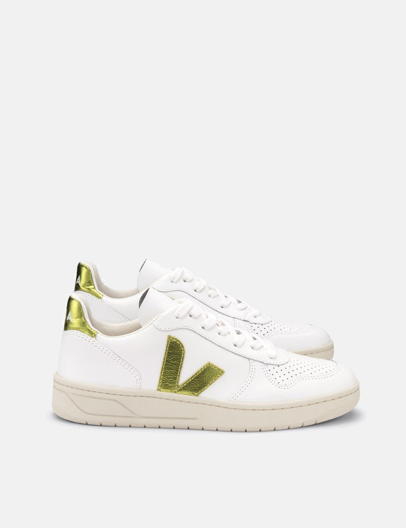 Womens Veja V-10 Leather Trainers - Extra White/Pagi