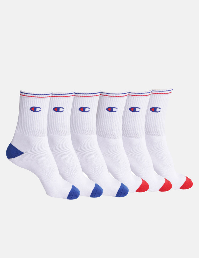 Champion Crew Performance Socks (Pack of 6) - White/Blue/Red